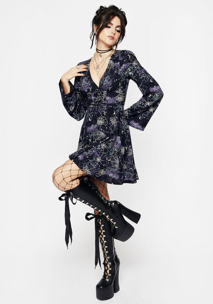 Hawthorn Flute Sleeve Lace Up Mini Dress