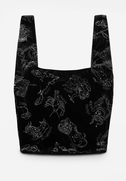 Zodiac Foil Print Velour Tote Bag