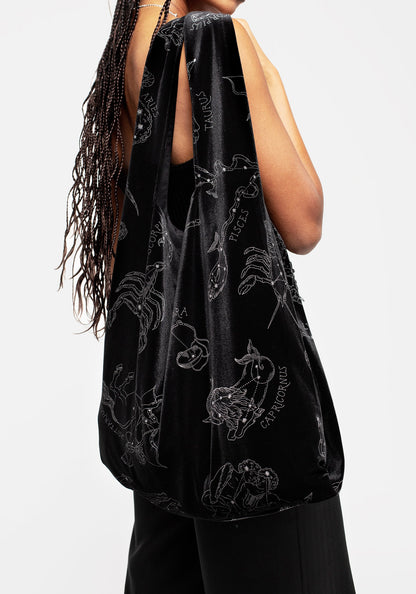 Zodiac Foil Print Velour Tote Bag