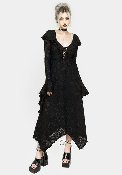 Jessel Distressed Cascade Handkerchief Hem Midi Dress