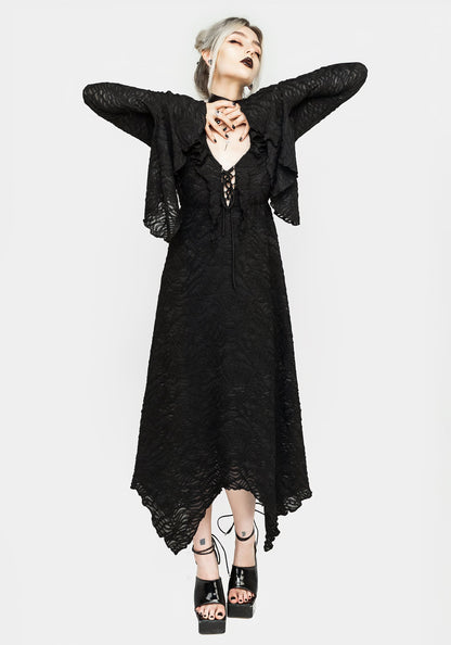 Jessel Distressed Cascade Handkerchief Hem Midi Dress