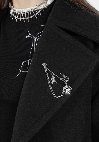 Meltdown Oversized Coat with Brooch - Black