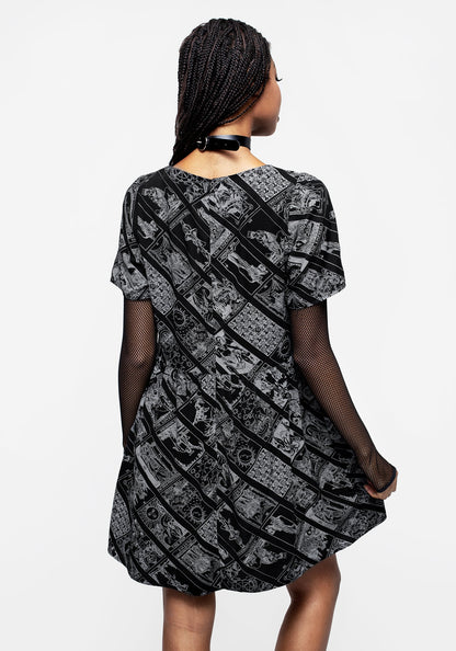 Cartomancy Scoop Neck Mini Smock Dress