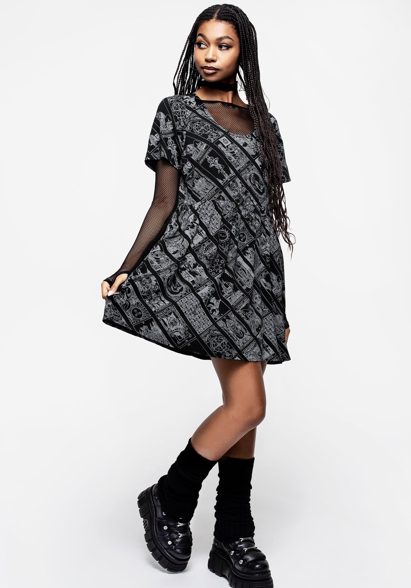 Cartomancy Scoop Neck Mini Smock Dress