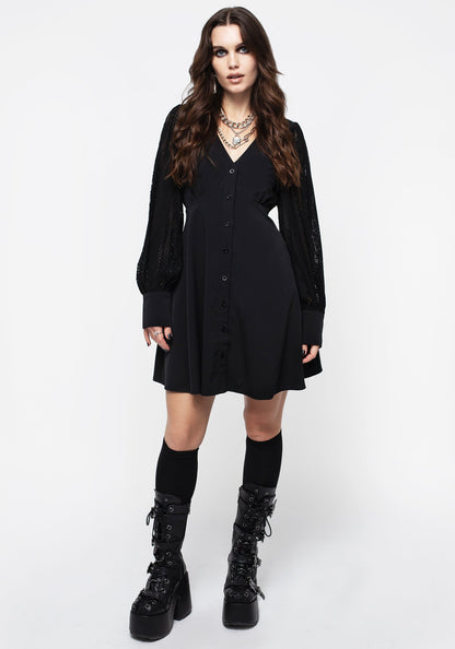 Covenant Lace Sleeve Button Up Mini Dress
