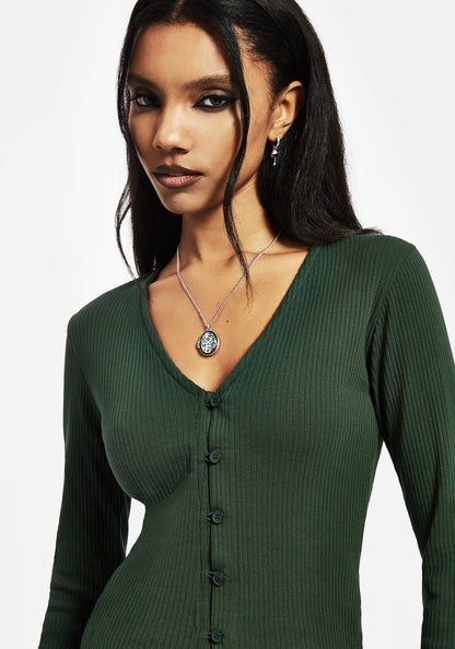 Surcantine Rib Button Up Long Sleeve Top