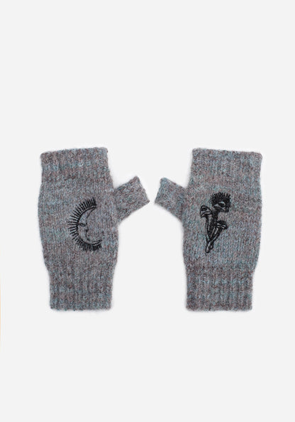 Mandragore Embroidered Knit Fingerless Gloves