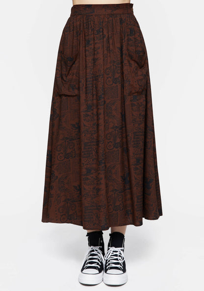 Daemonologie Woodcut Print Midaxi Skirt