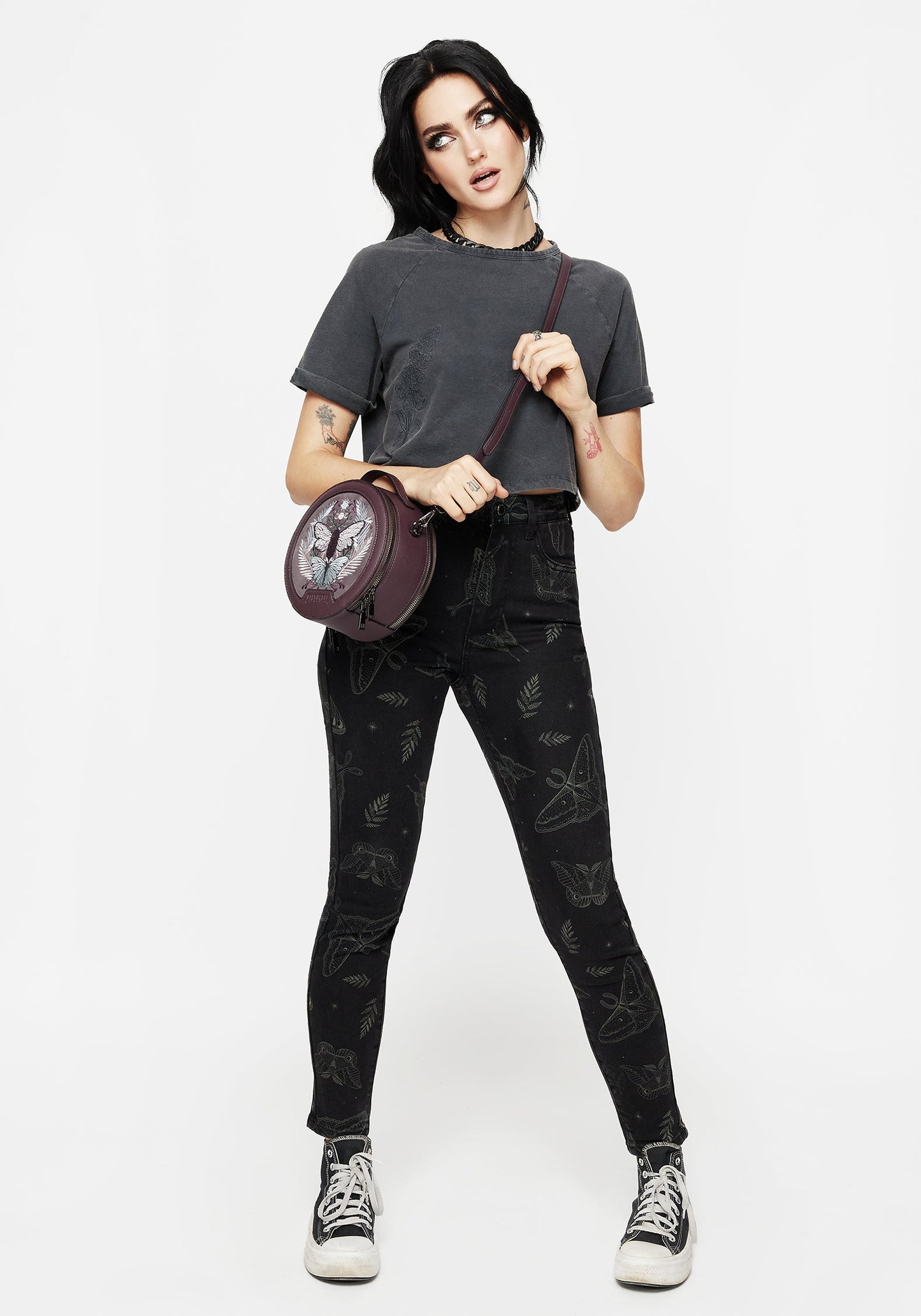 Callopistria Moth Print Denim Skinny Jeans