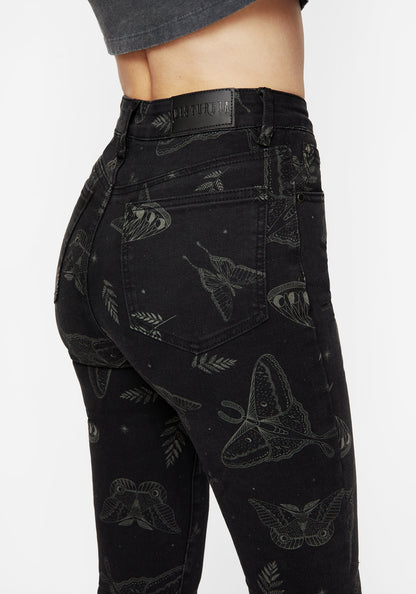 Callopistria Moth Print Denim Skinny Jeans