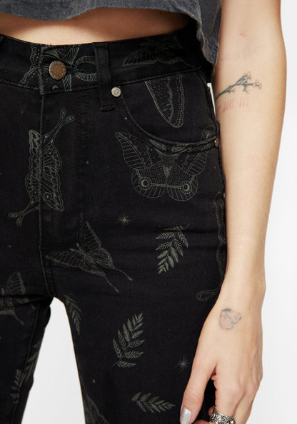 Callopistria Moth Print Denim Skinny Jeans