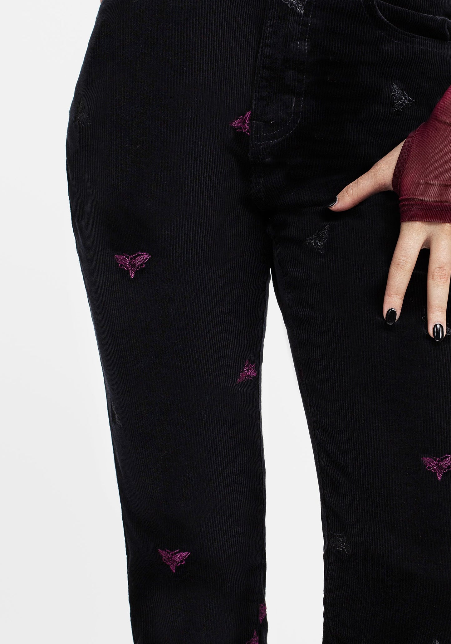 Styx Moth Embroidered Cord Trousers