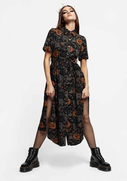 Mortify Floral Print Midi Shirt Dress