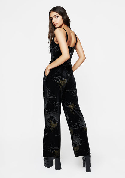 Adelina Foil Print Velour Cami Jumpsuit