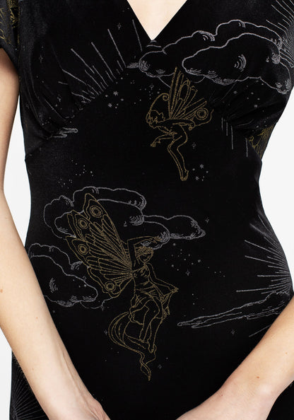 Adelina Foil Print Velour Midaxi Dress