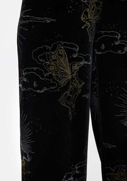 Adelina Foil Print Velour Wide Leg Trousers