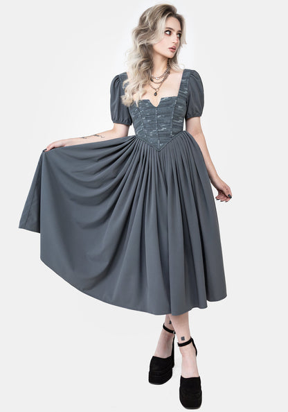 Slain Puff Sleeve Corset Midi Dress