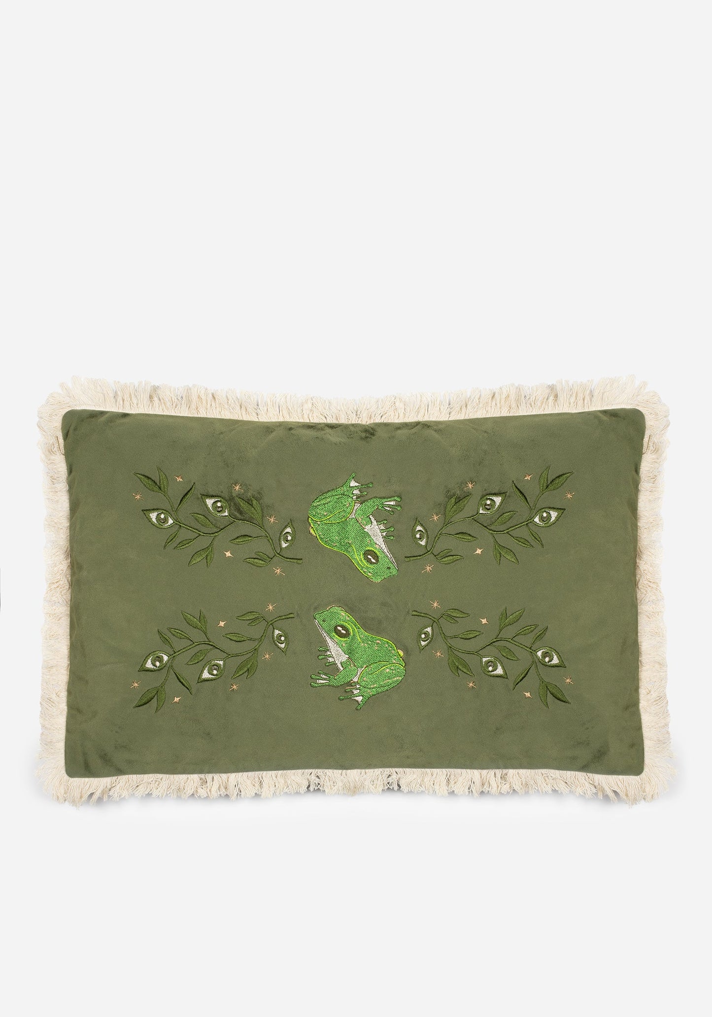Swamplife Embroidered Velour Rectangle Fringe Cushion