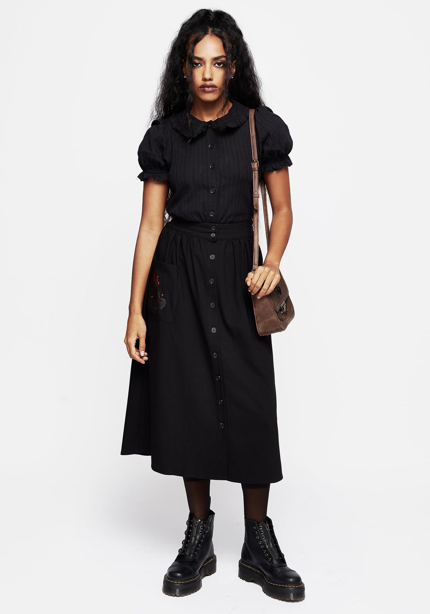Foxfire Embroidered Button Up Midi Skirt