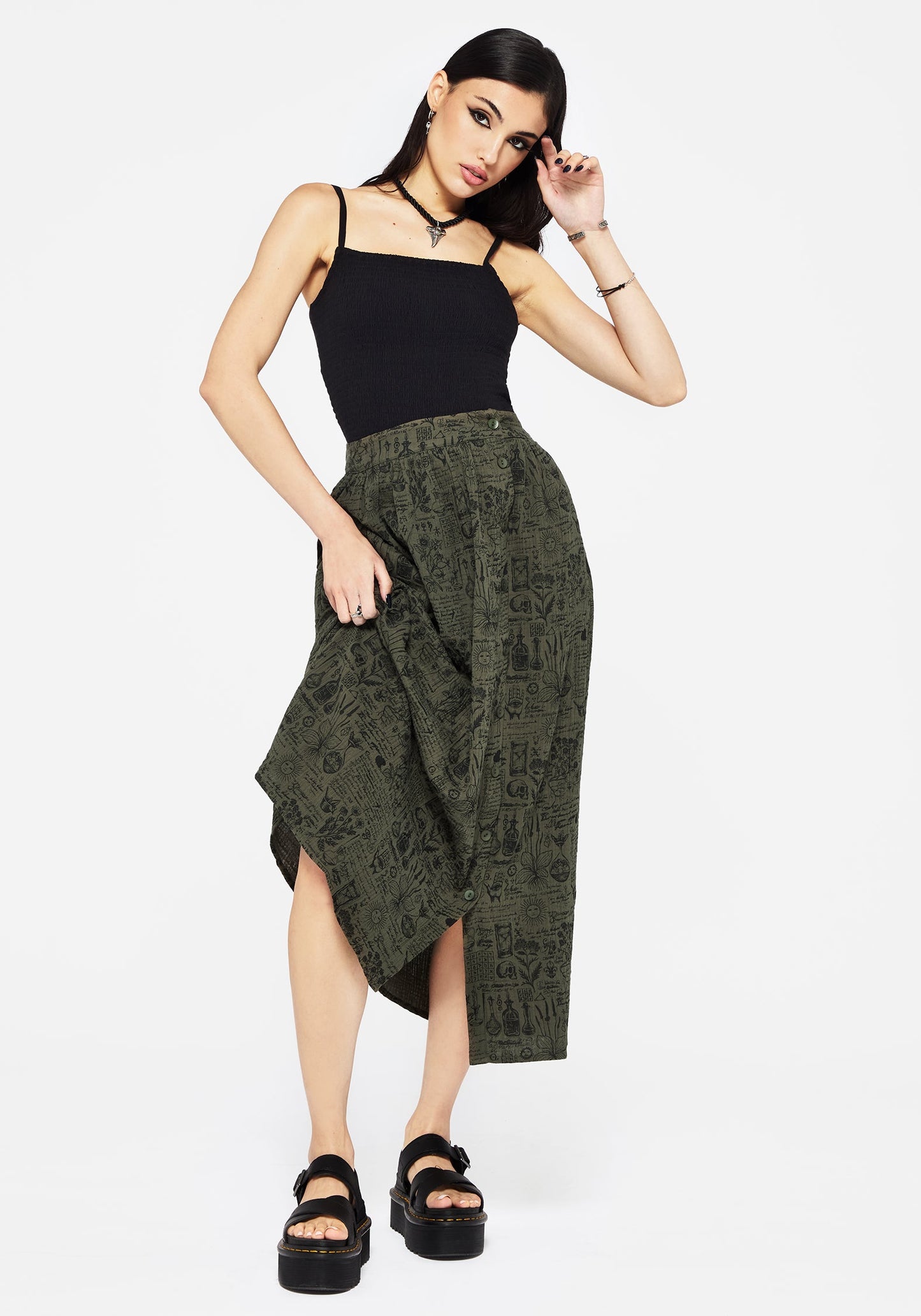 Taddea Cotton Side Button Up Maxi Skirt