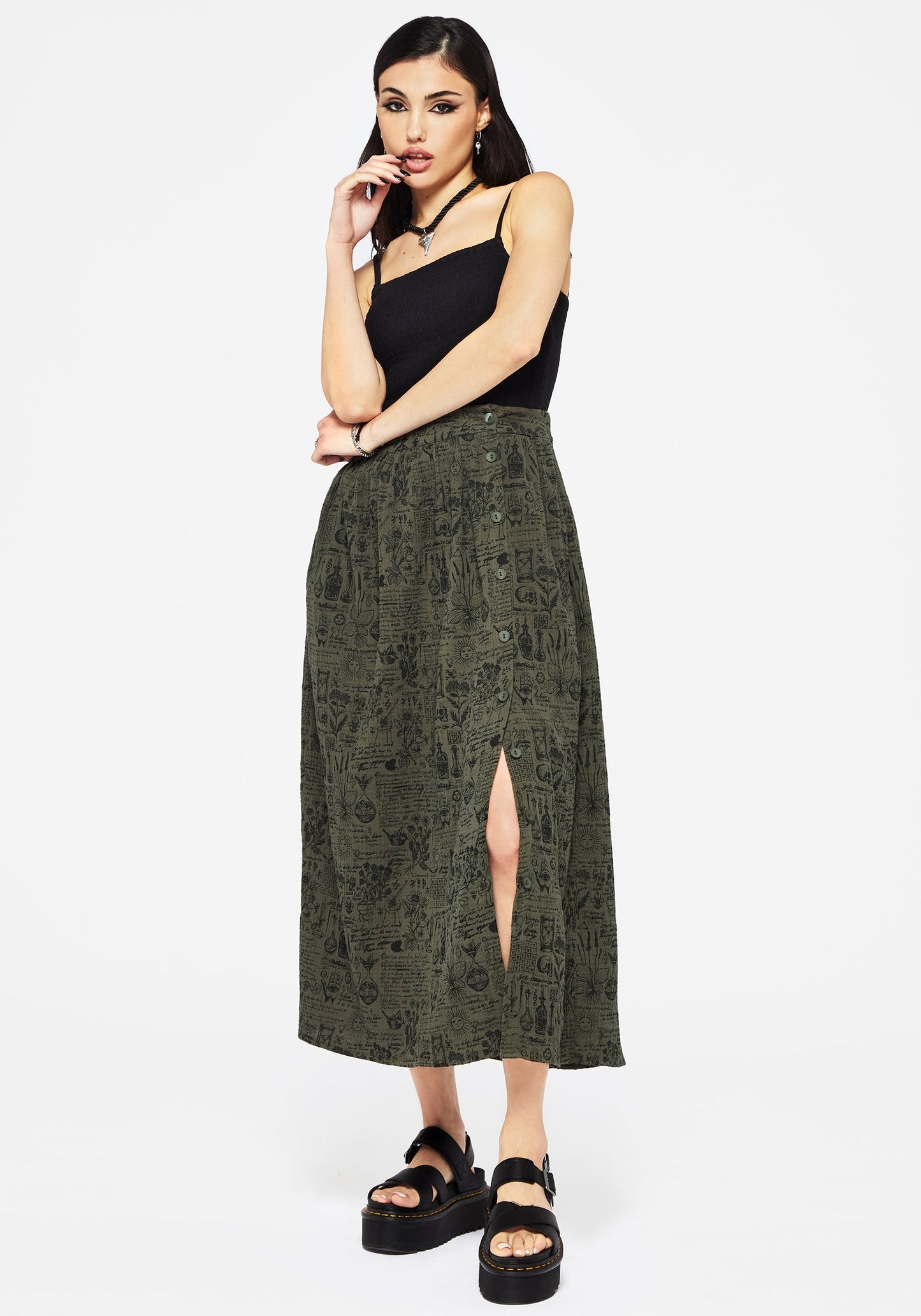 Taddea Cotton Side Button Up Maxi Skirt