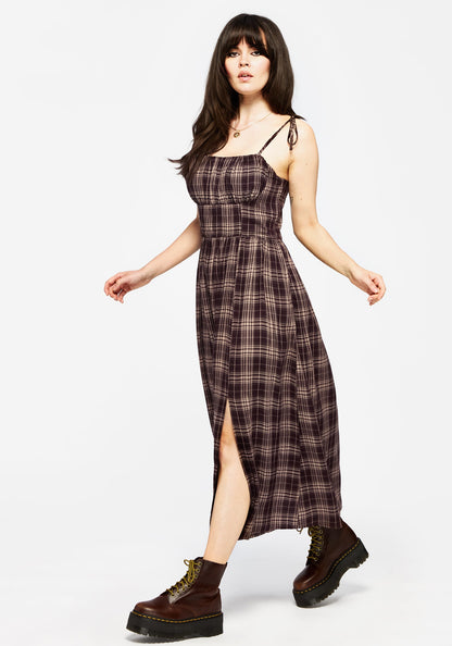 Adra Check Cami Tie Strap Midi Dress