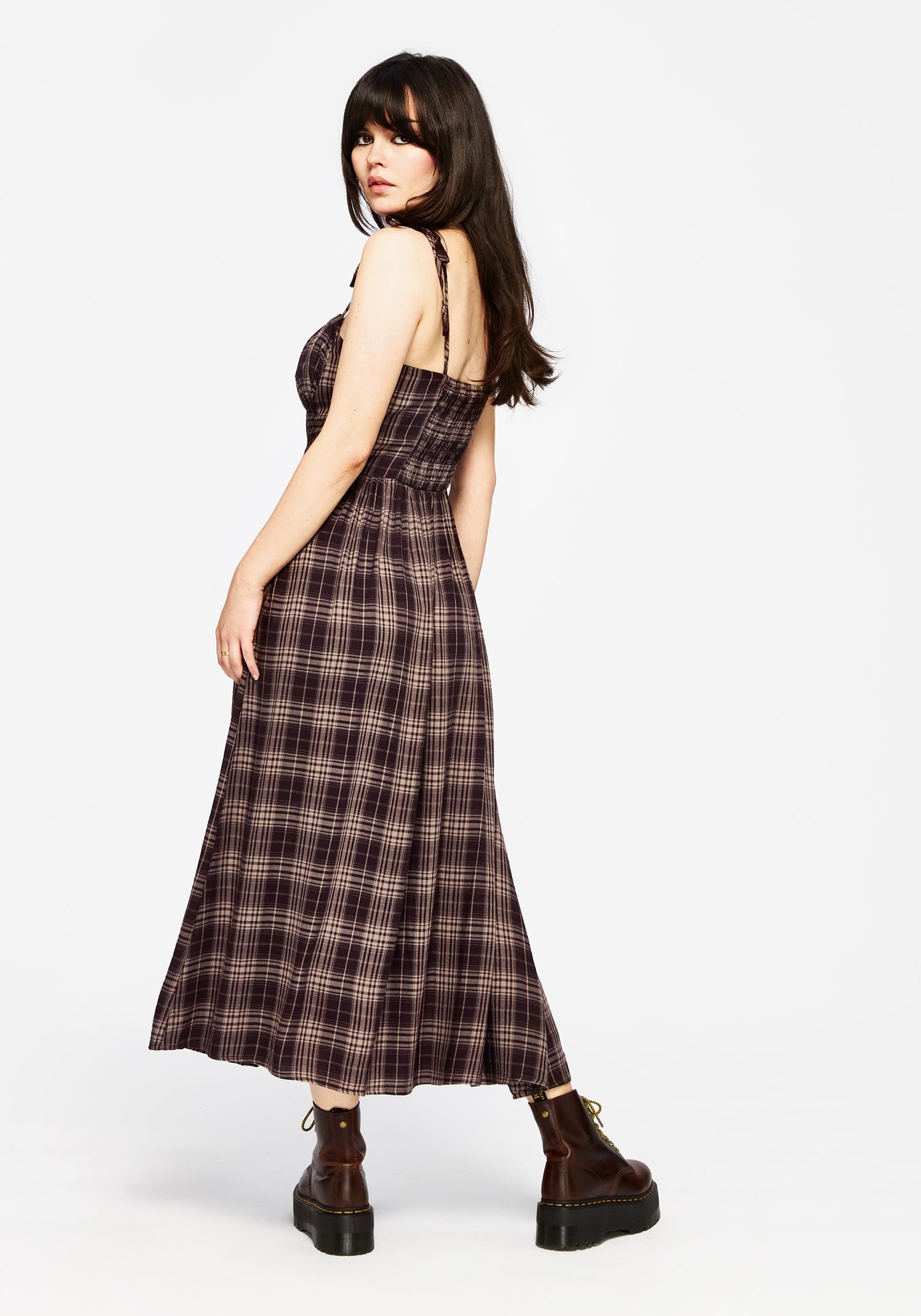 Adra Check Cami Tie Strap Midi Dress