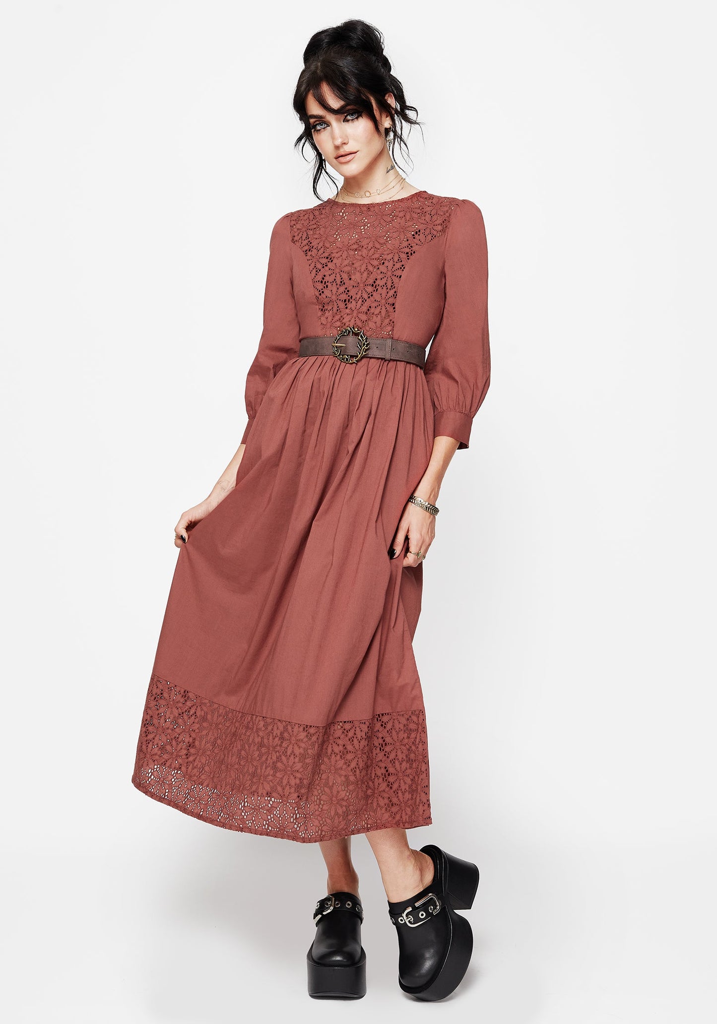 Cavern Cotton Broderie Button Up Midaxi Dress