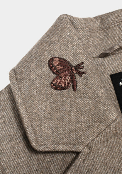 Valeria Floral Moth Embroidered Herringbone Longline Coat