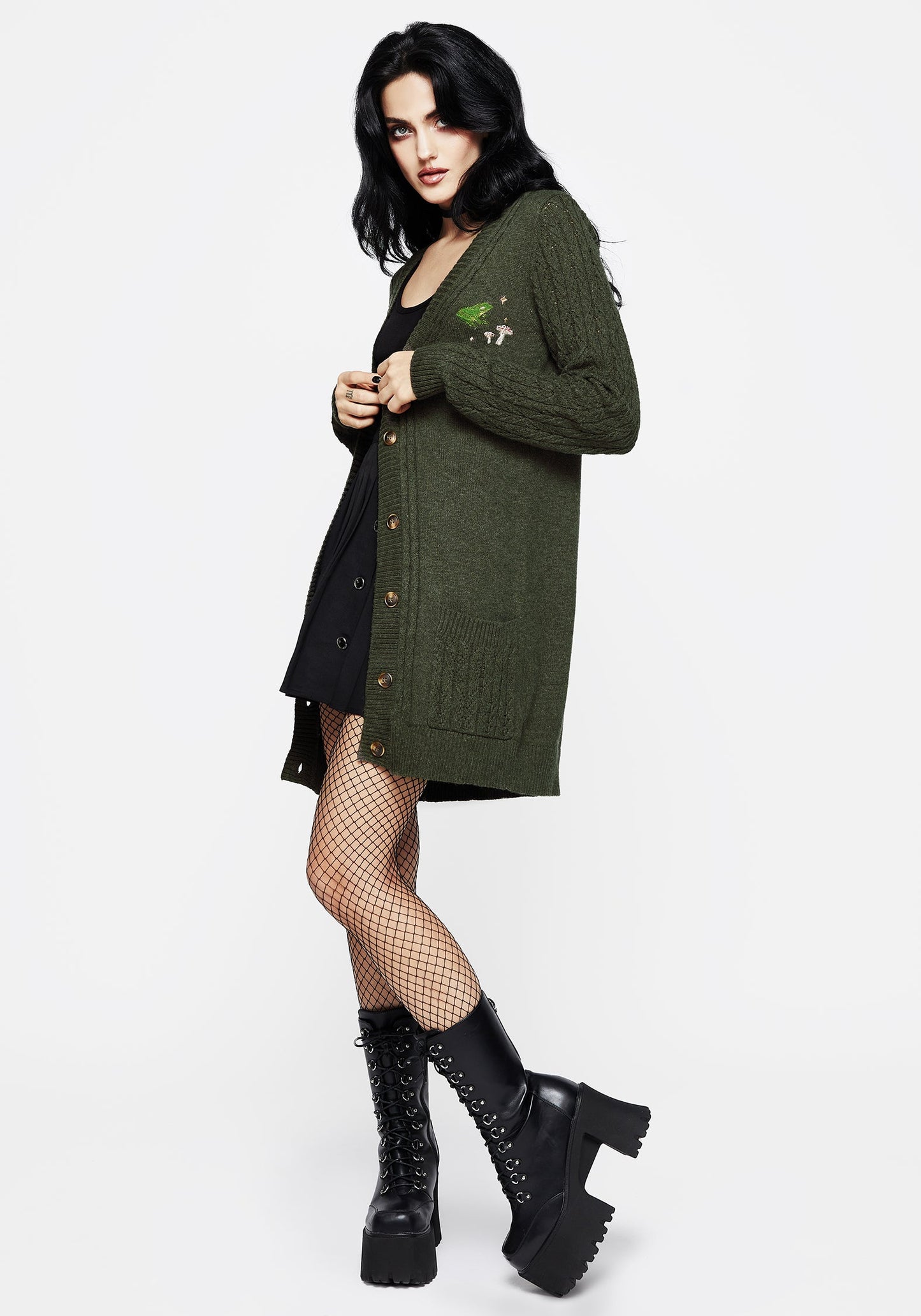 Swamplife Embroidered Cable Knit Longline Cardigan