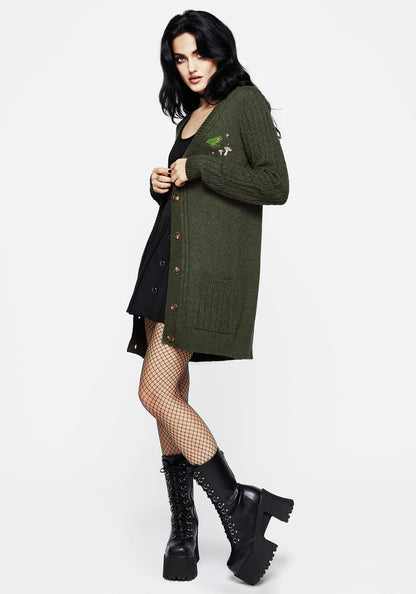 Swamplife Embroidered Cable Knit Longline Cardigan