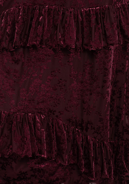 Monotropa Floral Flocked Velour Frill Midaxi Dress