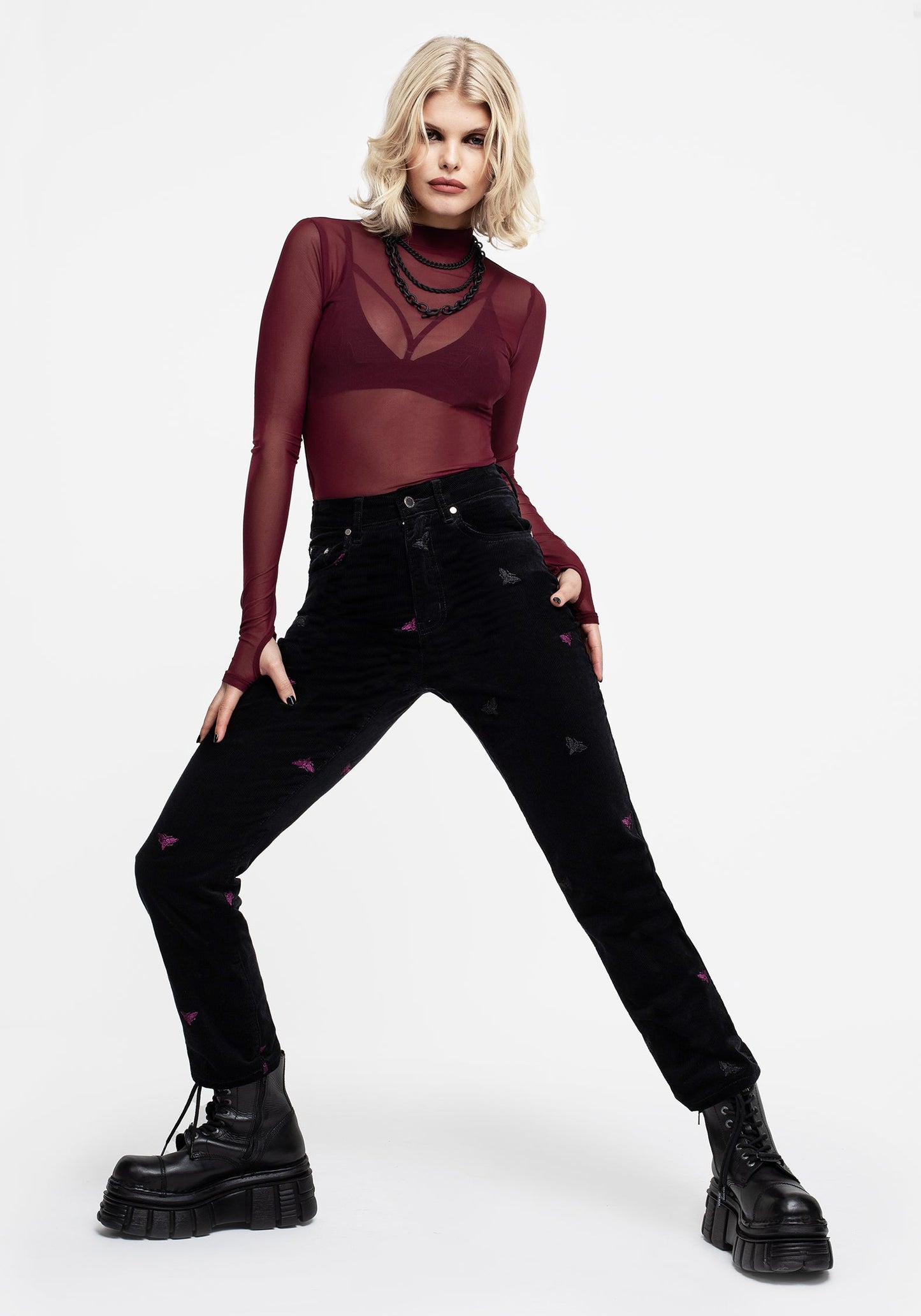 Styx Moth Embroidered Cord Trousers