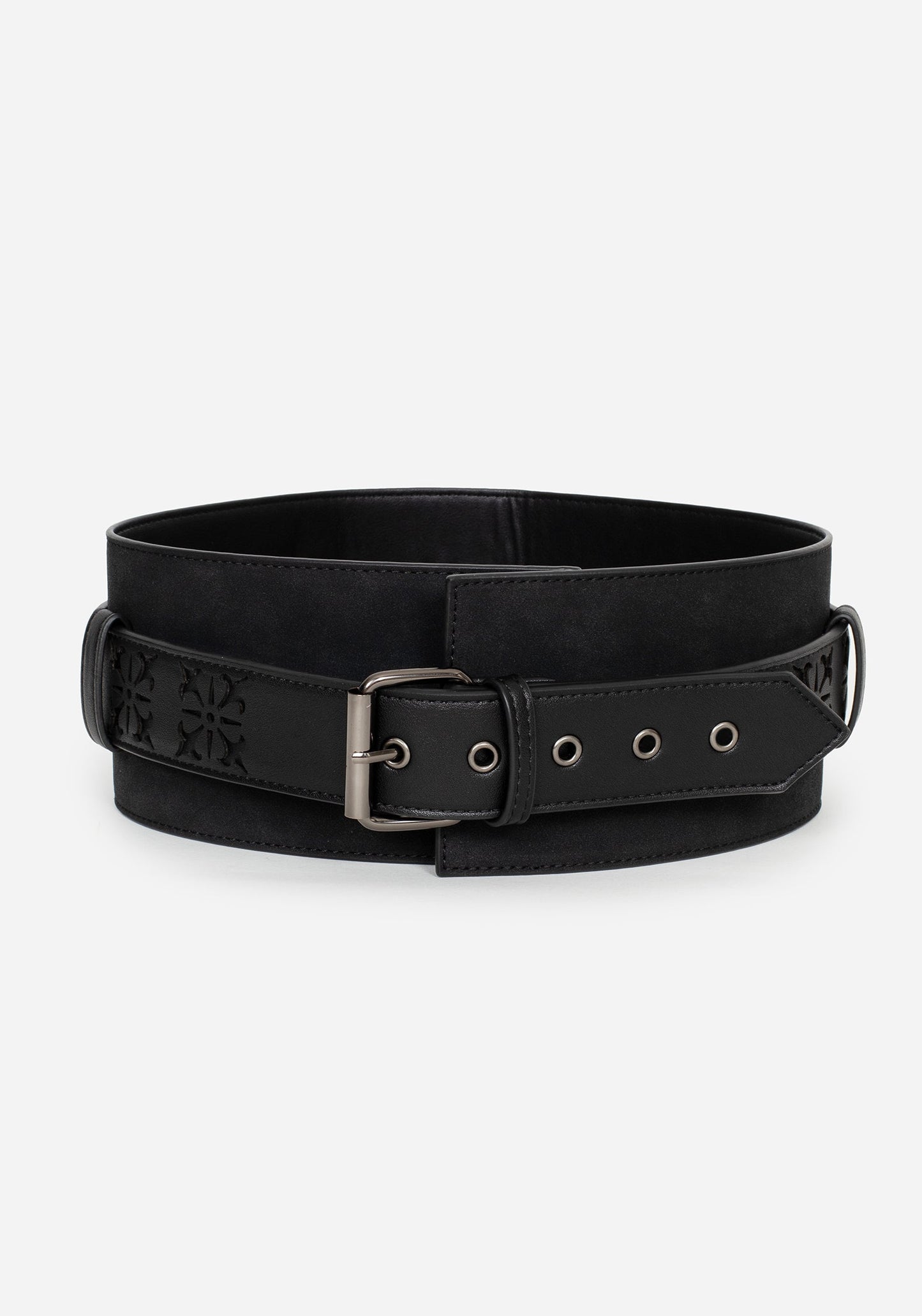 Eugenia Cross Cut Out Detail Faux Suede Waist Belt