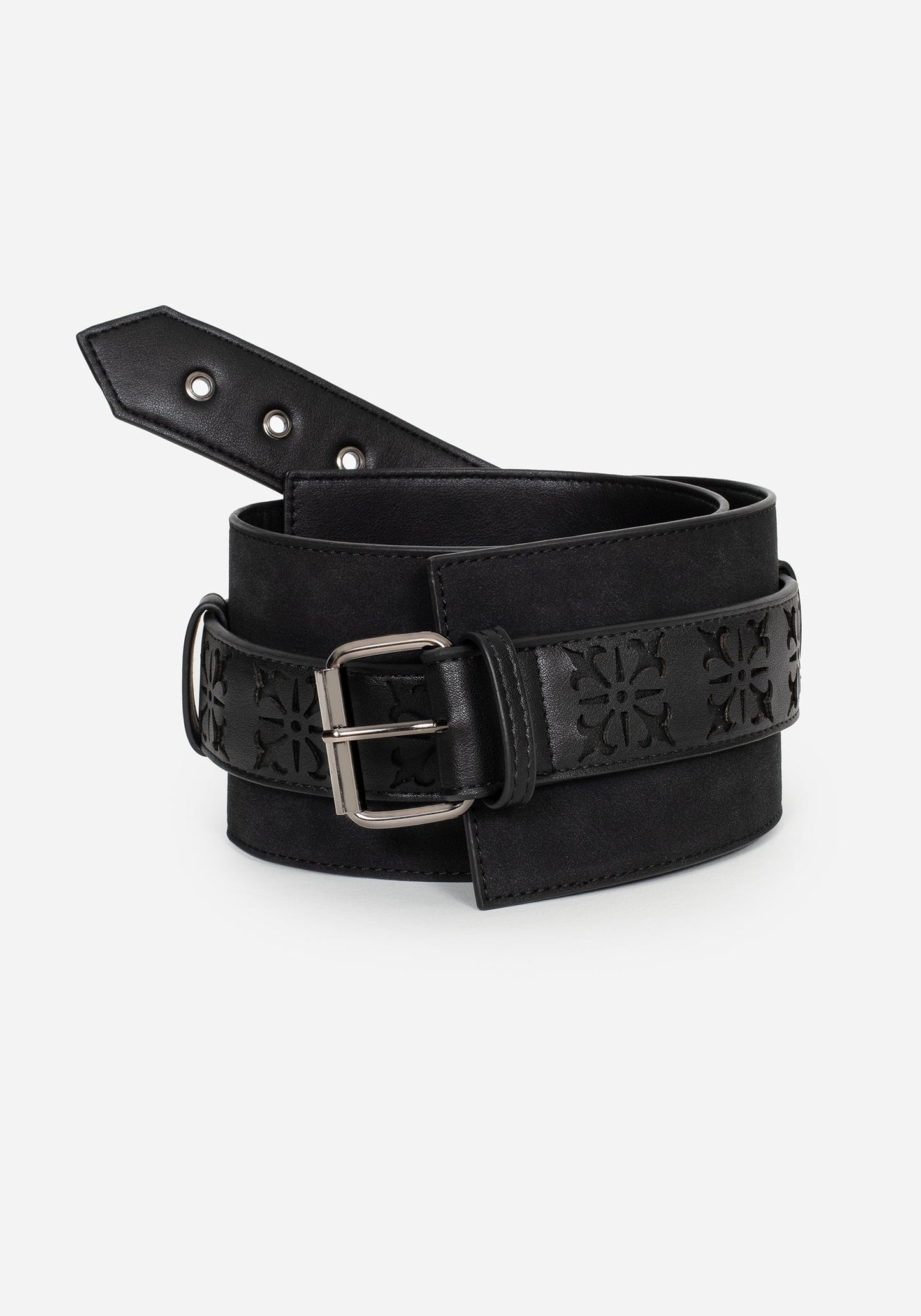 Eugenia Cross Cut Out Detail Faux Suede Waist Belt