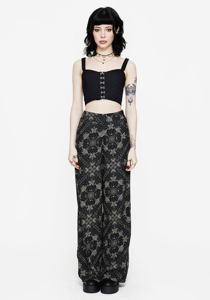 Poem Moth Print Wide Leg Trousers