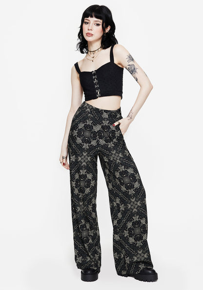 Poem Moth Print Wide Leg Trousers
