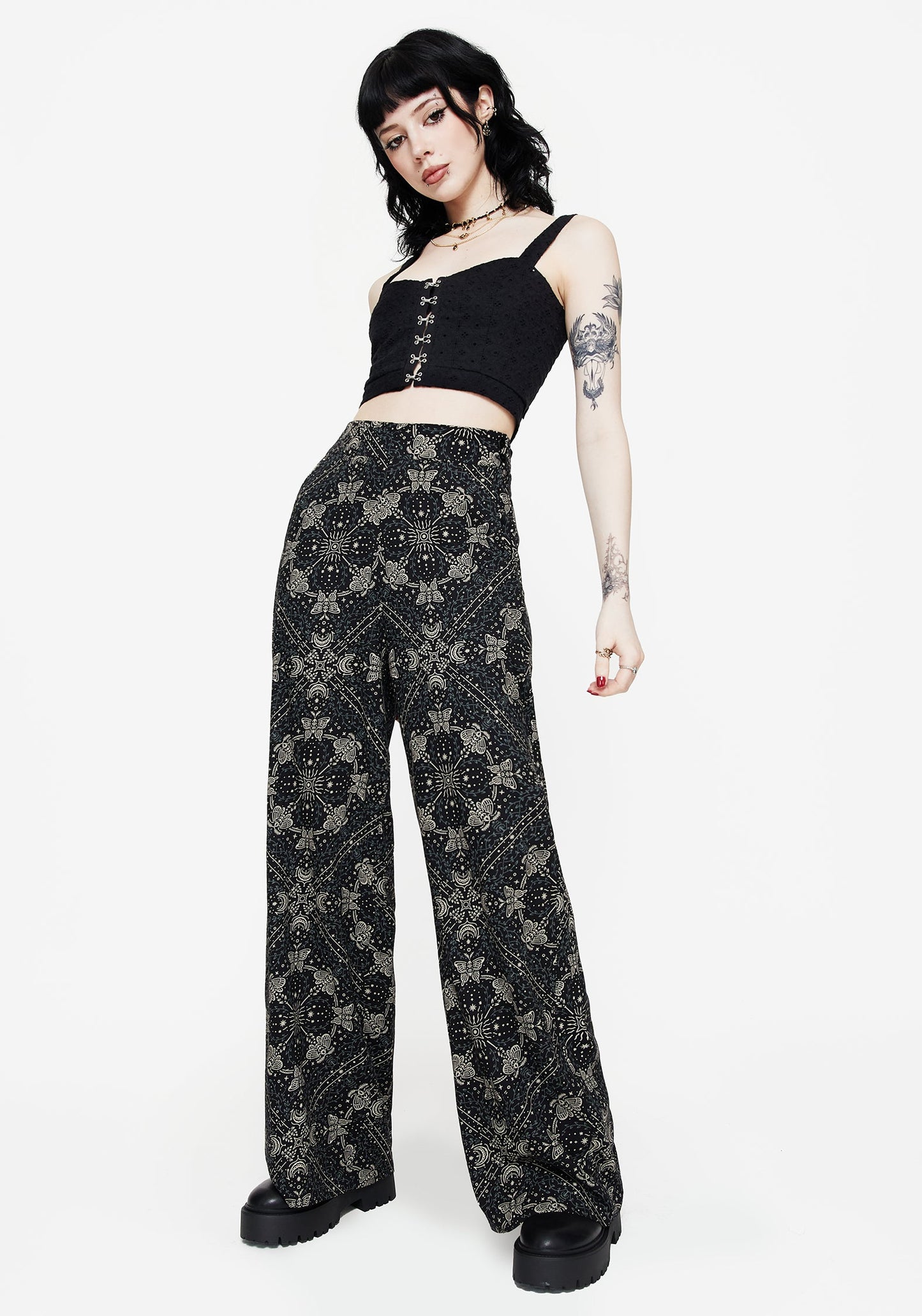 Poem Moth Print Wide Leg Trousers