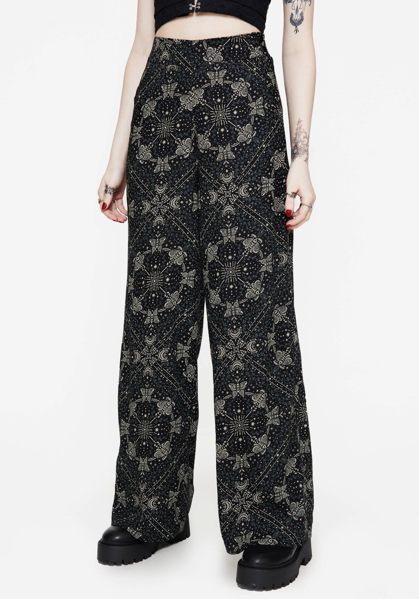Poem Moth Print Wide Leg Trousers