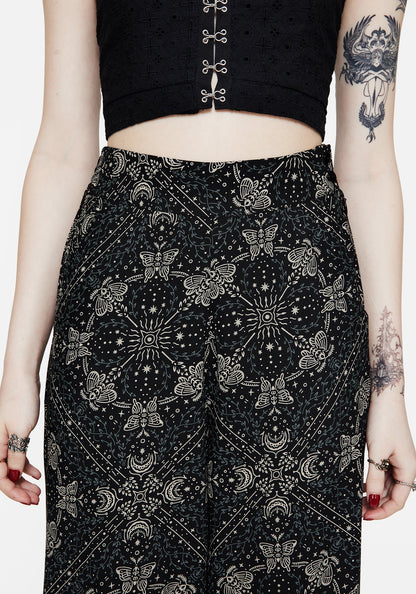 Poem Moth Print Wide Leg Trousers