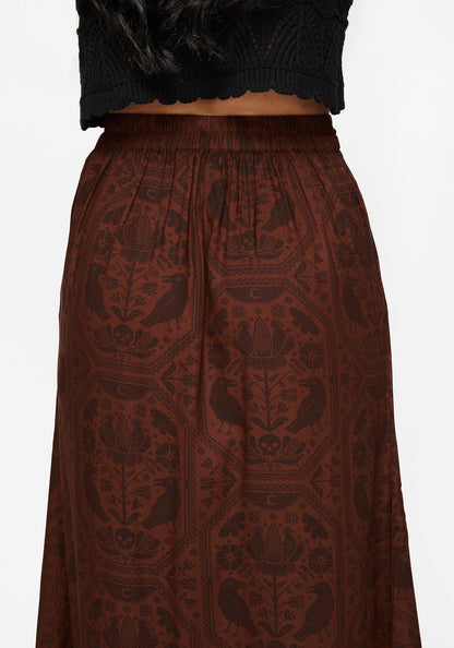 Annabel Raven Print Split Front Midi Skirt - Rust