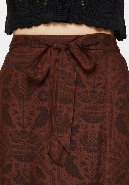 Annabel Raven Print Split Front Midi Skirt - Rust