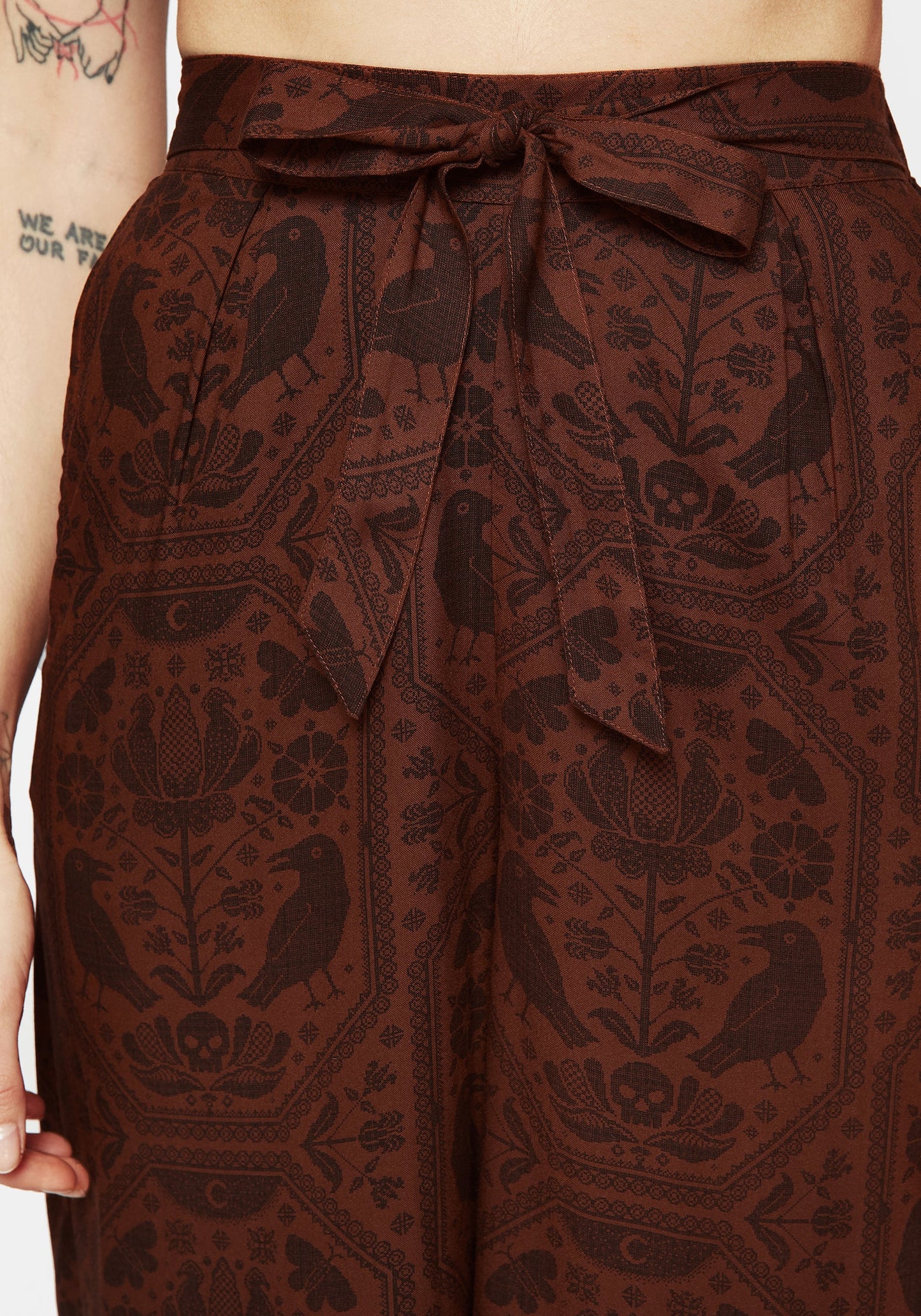 Annabel Tie Waist Wide Leg Culotte Trousers - Rust