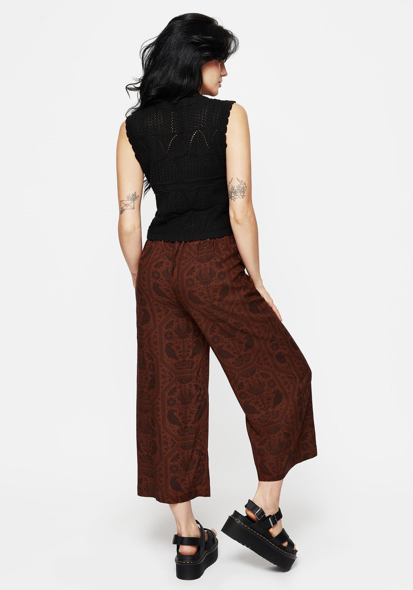 Annabel Tie Waist Wide Leg Culotte Trousers - Rust