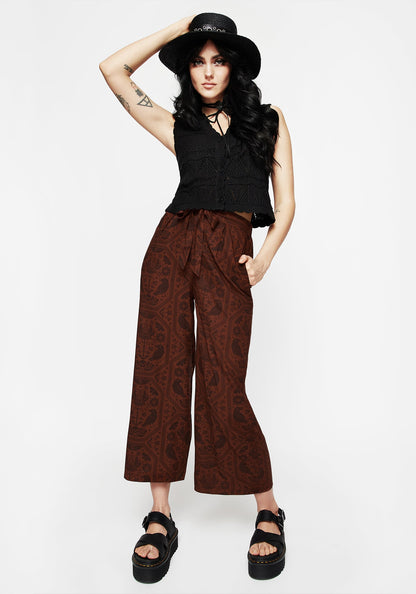 Annabel Tie Waist Wide Leg Culotte Trousers - Rust