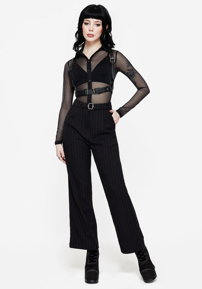 Enyo Belt Detail Stripe Wide Leg Trouser