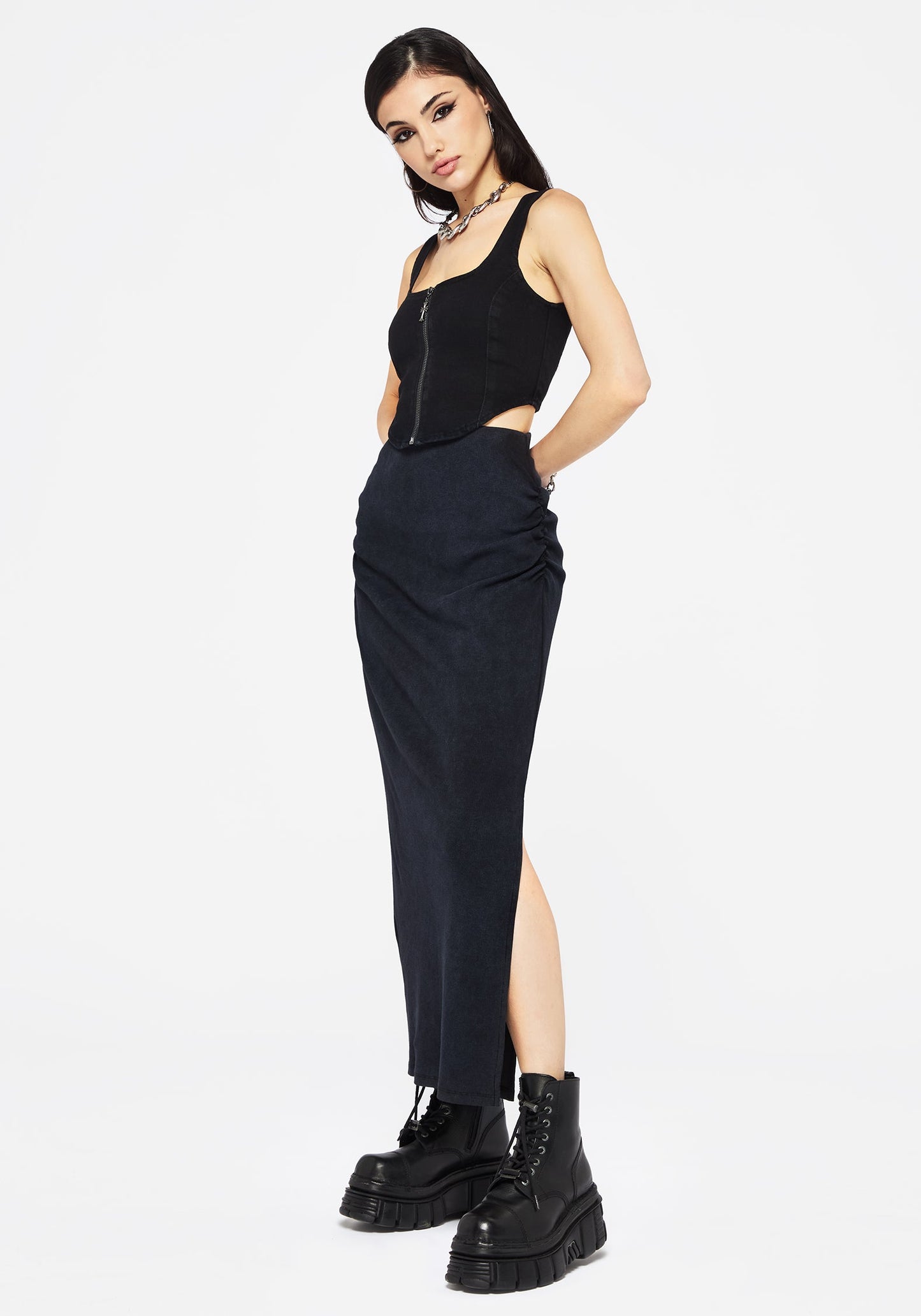 Christina Washed Rib Cotton Maxi Skirt