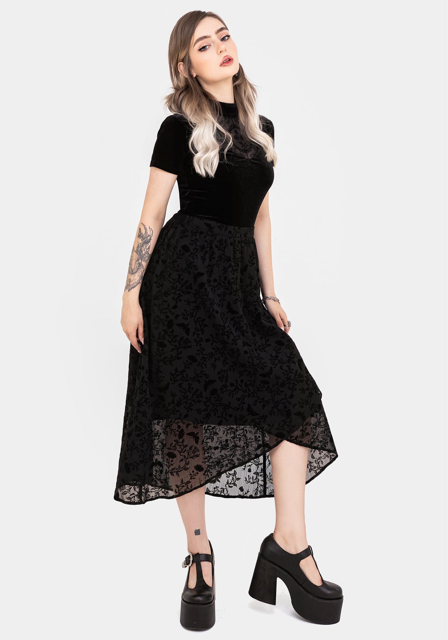 Faustina Flocked Chiffon Mock Wrap Midaxi Skirt