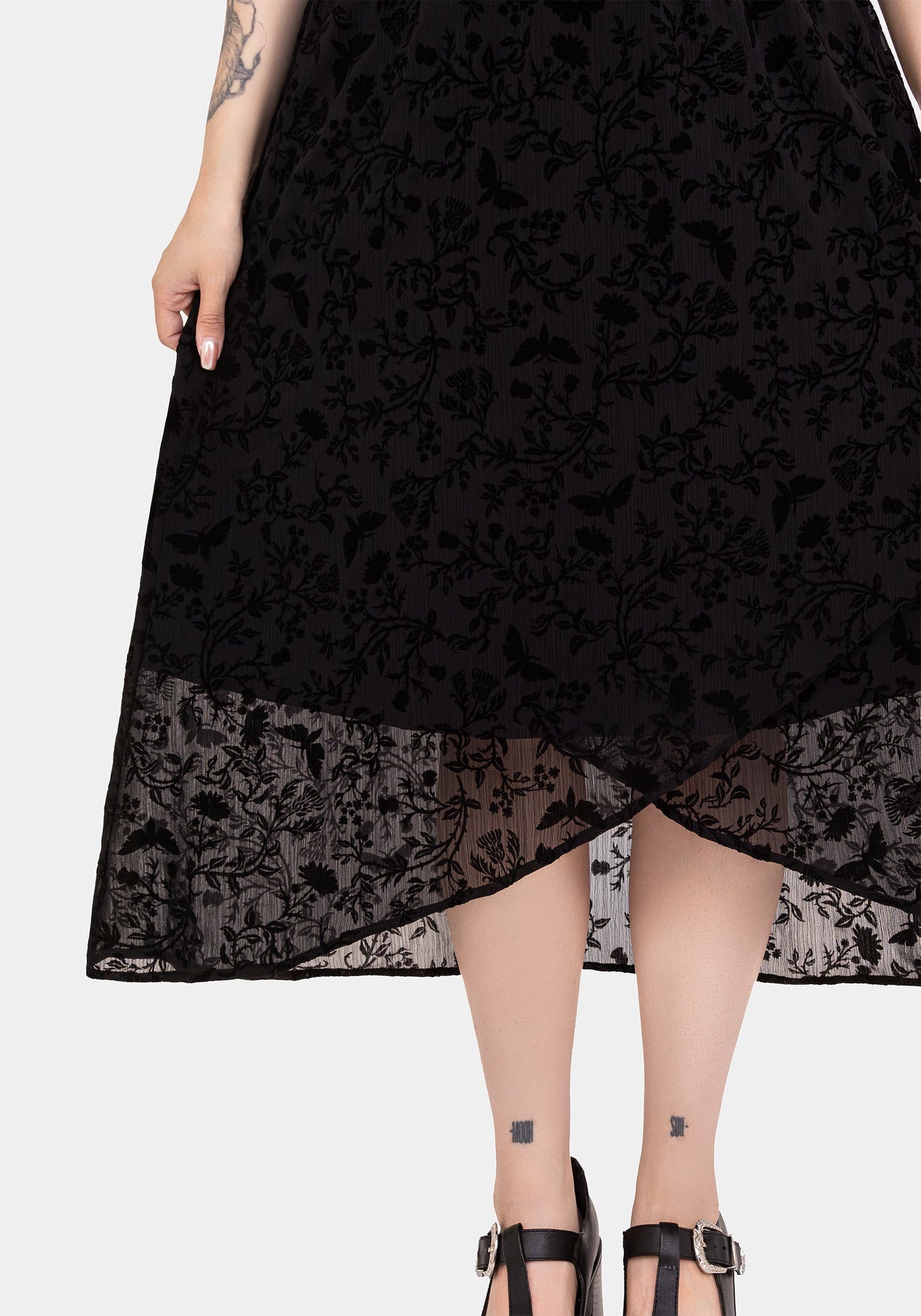 Faustina Flocked Chiffon Mock Wrap Midaxi Skirt