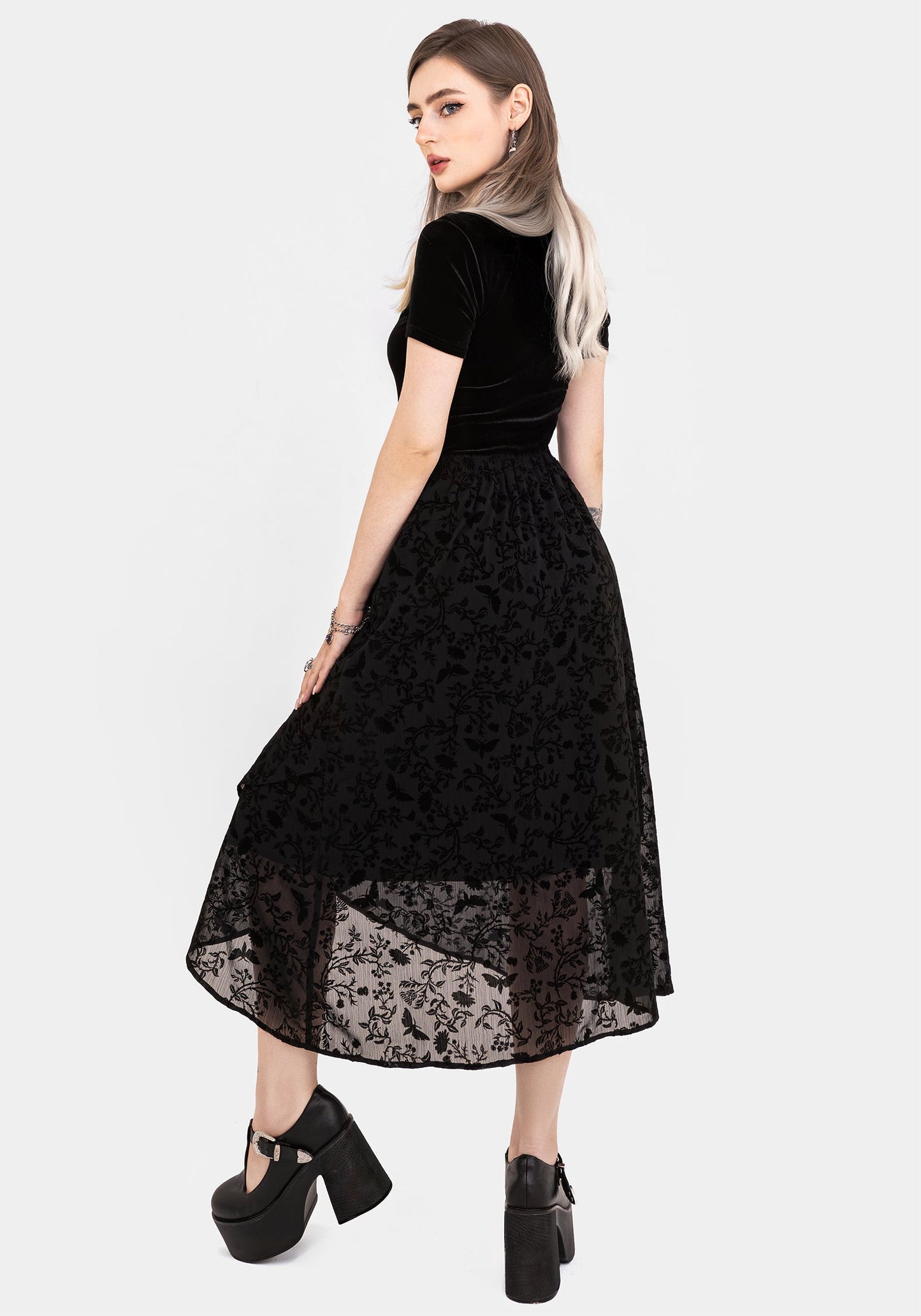 Faustina Flocked Chiffon Mock Wrap Midaxi Skirt